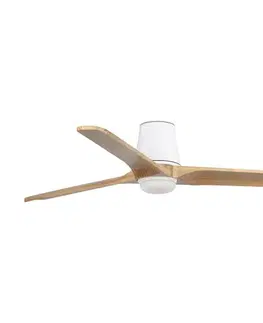 Ventilátory FARO Barcelona FARO 338381S-LED Stmievateľný látor HEYWOOD TUB L 10W/230V CCT priemer 132 cm drevo/biela + diaľkové ovládanie 338381S