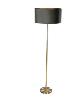 Stojace lampy Stojacia lampa mosadz s oválnym zamatovým tienidlom zelená 50 cm - Simplo