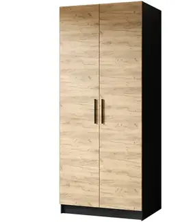 Šatníkové skrine Skriňa Gold 2d Čierna/Dub Craft Zlatý