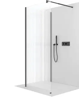 Sprchovacie kúty CERANO - Sprchová zástěna Walk-in Onyx Corner Round L/P - 8 mm - kulatá vzpěra - černá matná, rýhované sklo - 80x120x200  CER-670316