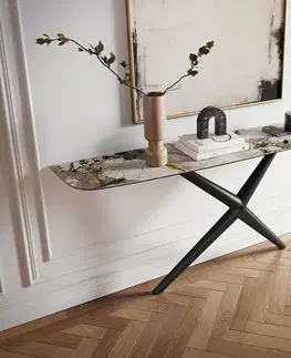 Konzolové stolíky DELIFE Konzolový stolík Edge zaoblený 180×40 cm keramika Patagonia leštená Estelo kov čierna