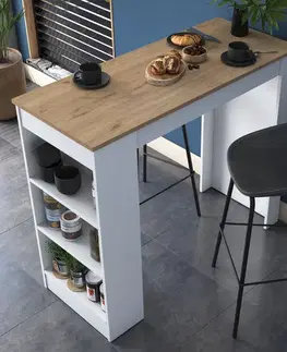 Barové stoly JANINA barový stôl s regálom, biela/orech