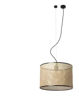 Svietidlá FARO Barcelona FARO 64314-49 - Luster na lanku MAMBO 1xE27/15W/230V pr. 45 cm ratan/čierna 64314-49