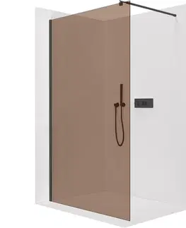 Sprchové dvere CERANO - Sprchová zástena Walk-in Onyx Round Ľ/P - 8 mm - guľatá vzpera - čierna matná, bronzové sklo - 90x200 CER-686401