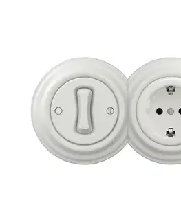 Predlžovacie káble lap - Retro jednopólový vypínač č. 1 a zásuvka SCHUKO 230 V v ráme, keramická biela 2xKA0008+KA0001+KA0106