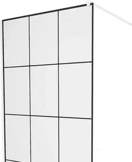 Sprchové dvere MEXEN/S - KIOTO Sprchová zástena WALK-IN 100 x 200, transparent/čierny vzor 8 mm, biela 800-100-101-20-77