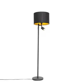 Lampy Stojaca lampa čierna so zlatým vnútrom a svetlom na čítanie - Jelena