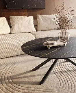 Konferenčné stolíky DELIFE Konferenčný stolík Edge okrúhly 100x100 cm keramika Laminam® Noir Desir hnedá Sarity kov čierna