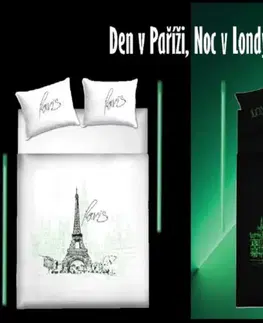 Obliečky Svietiace obliečky bavlnené Deluxe 3D deň v Paríži noc v Londýne 200x140cm+90x70cm TiaHome