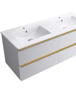 Kúpeľňový nábytok CERANO - Kúpeľňová skrinka Velora - biela matná, úchytka zlatá + keramické umývadlo Todo - 121x55x46,5 CER-664879