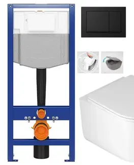 Závesné wc sety CERSANIT predstenový inštalačný systém s čiernym tlačidlom K97-0574 + WC DEANTE Jasmin so sedadlom RIMLESS /VÍROVÉ SPLACH/ K97-526 0574 JA1