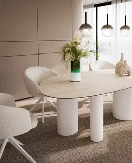 Jedálenské stoly DELIFE Jedálenský stôl Edge oválny 220x120 keramika Laminam® Travertino Bianco krémovo biela Troa kov biela
