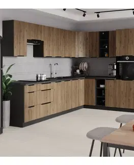 Kuchynské dolné skrinky KONDELA Menzo 80 ZL 2F BB drezová kuchynská skrinka čierna / orech