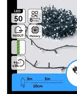 Vianočné dekorácie  B.V.  - LED vonkajšia vianočná reťaz 50xLED/8 funkcií 8m IP44 studená biela B10303ABNF