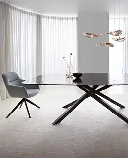 Jedálenské stoly DELIFE Jedálenský stôl Edge zaoblený 240x120 reliéfne sklo dymovo čierna 3D dizajn krížová podstava hranatý čierna