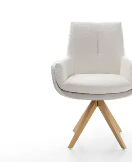 Jedálenské stoličky DELIFE Jedálenská stolička Clea-Flex bouclé bielo-krémová drevená podstava hranatá prírodná 180° otočná