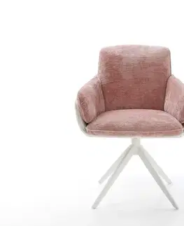 Jedálenské stoličky DELIFE Otočná jedálenská stolička Luan-Flex s opierkami zmiešané materiály pravá koža bielo-ružová široká krížová podstava biela 360° otočná s hojdacou funkciou
