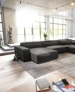 Sedacie súpravy XL DELIFE Pohovka v tvare U Sirpio XL 360x260 cm mikrovlákno čierna ležadlo variabilné
