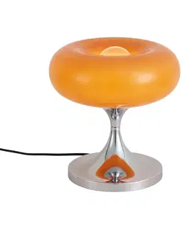 Stolné lampy Retro stolná lampa chróm s oranžovým skleneným tienidlom 31cm - Glaze