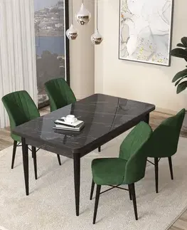 Jedálenské sety Dining Table & Chairs Set (5 Pieces) Arp - Black Marble, Khaki
