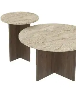 Konferenčné stolíky Konferenčný stolík Asha Double – Travertine, Walnut
