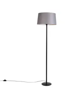 Stojace lampy Stojaca lampa čierna s tienidlom z ľanu tmavosivá 45 cm - Simplo