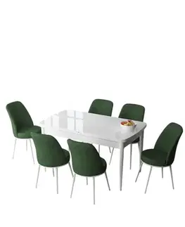 Jedálenské sety Extendable Dining Table & Chairs Set (7 Pieces) Zen - White, Khaki
