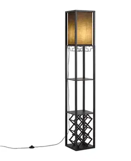 Stojace lampy Moderná stojaca lampa čierna s látkovým tienidlom a stojanom na víno - Stojan Wine