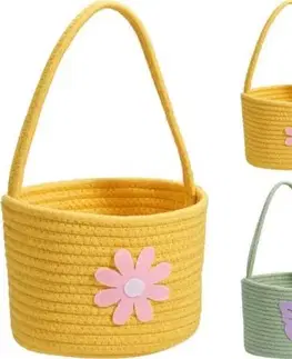 Veľkonočné a jarné dekorácie Kinekus Košík s rúčkou 20x14 cm, bavlnený, mix farieb