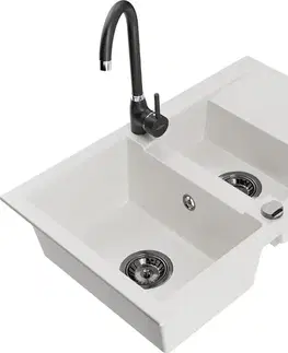Kuchynské drezy MEXEN/S MEXEN/S - Gaspar granitový drez 1.5 s odkvapkávačom vrátane batérie Telma, biela 6507-20-670200-70