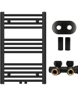 Doplnky do kúpeľne CERANO - Kúpeľňový radiátorový set Benito - ústredné vykurovanie - stredové pripojenie 50 mm - 265W - čierna matná - 700x450 mm CER-606193