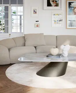 Konferenčné stolíky DELIFE Konferenčný stolík Edge zaoblený tvar 140×80 cm keramika Onyx Pearl Conis kov titánová farba efekt