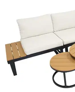 Záhradný nábytok SARDINIA záhradná rohová modulová sedacia súprava, béžová/teak