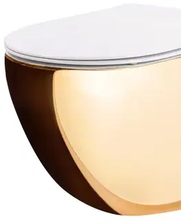 Záchody REA - Závesná WC misa vrátane sedátka RIMLESS Carlo Flat Mini zlatobiela REA-C0669
