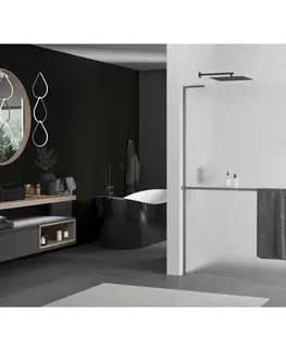 Sprchové dvere MEXEN/S - Kioto+ L Sprchová zástena WALK-IN s poličkou a držiakom uterákov 70 x 200, dekor, grafit kartáčovaná 800-070-123-66-30