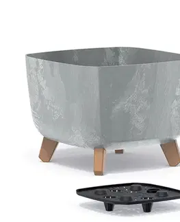 Kvetináče a truhlíky NABBI DGQL300E plastový kvetináč na nožičkách 29 cm sivý betón