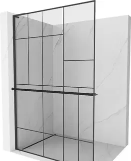 Sprchové dvere MEXEN/S - Kioto+ L Sprchová zástena WALK-IN s poličkou a držiakom uterákov 100 x 200, čierny vzor, čierna 800-100-123-70-78