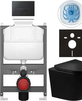 Záchody CERANO - Kompletný WC set Basic/Cesso - čierna lesklá - WC tlačidlo Modulo/Čierna - ovládanie zhora - predstenová inštalácia - 49x36 CER-8050BD86320