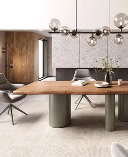 Jedálenské stoly DELIFE Jedálenský stôl Edge 260x100 XL akácia hnedá Troa kov titánová farba Live-Edge