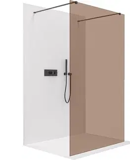 Sprchové dvere CERANO - Sprchová zástena Walk-in Onyx Duo Ľ/P - 8 mm - hranatá vzpera - čierna matná, bronzové sklo - 50x200 CER-687847