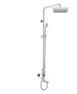 Kúpeľňové batérie Mereo Nástenná vaňová batéria Viana so sprch.  tyčou, hadicou, ručnou a tanierovou  sprchou slim 200x200mm CBE60101SD