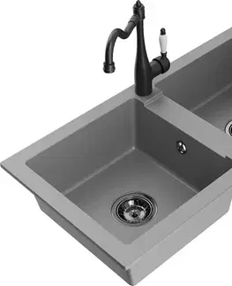 Kuchynské drezy MEXEN/S MEXEN/S - Mario granitový drez 2-bowl vrátane batérie Carla, šedá 6504-71-670700-70-B