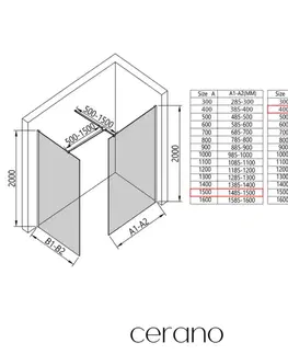 Sprchové dvere CERANO - Sprchová zástena Walk-in Onyx TL/P - 8 mm - hranatá vzpera - čierna matná, transparentné sklo - 150x40x200 CER-8050BD71988
