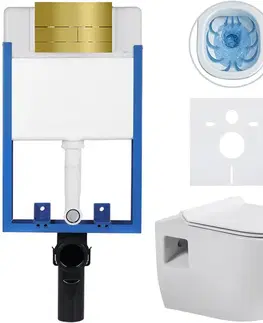 Záchody CERANO - Kompletný WC set Profi/Dure - biela lesklá - WC tlačidlo Line/Zlatá - na zamurovanie - 51x35 CER-8050BD84292