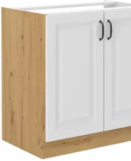 Kuchynské skrinky STELLA 80 dolná drezová skrinka, biela/dub Artisan