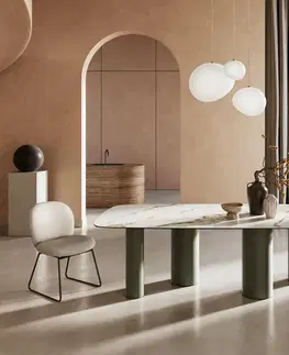 Jedálenské stoly DELIFE Jedálenský stôl Edge zaoblený tvar 240x120 cm keramika Calacatta Luxe bielo-zlato-šedá pilier kov efektová úprava titánová