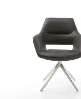 Jedálenské stoličky DELIFE Jedálenská stolička Yago-Flex s opierkami mikrovlákno antracitová vintage krížová podstava široká nerezová oceľ otočná 360° hojdacia funkcia vrecková pružina