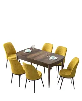 Jedálenské sety Extendable Dining Table & Chairs Set (7 Pieces) Zen - Baroque, Mustard