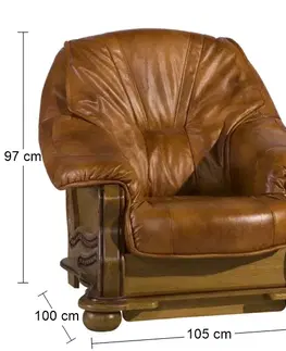 Kreslá PYKA Parys kožené kreslo drevo D3 / svetlohnedá (S45)