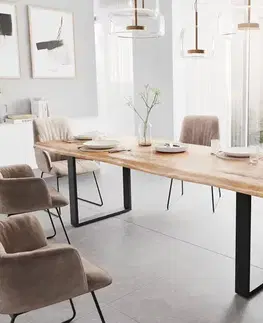Jedálenské stoly DELIFE Jedálenský stôl Edge 260x100 XL akácia prírodná kov čierny Live-Edge